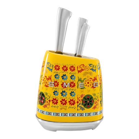SMEG סט מעמד סכינים, 6 חלקים, בסגנון רטרו Bright Yellow