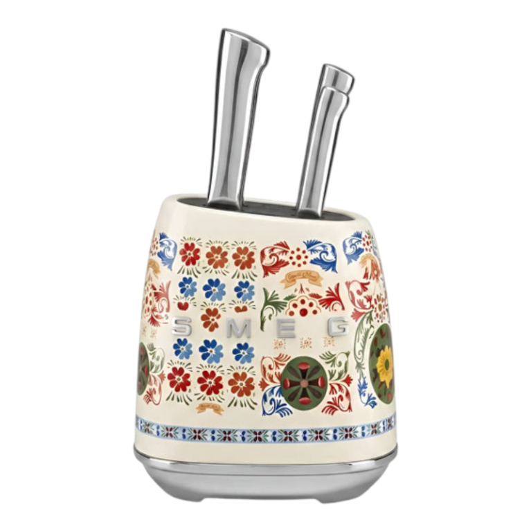 SMEG סט מעמד סכינים, 6 חלקים, בסגנון רטרו Cream Floral Patterns