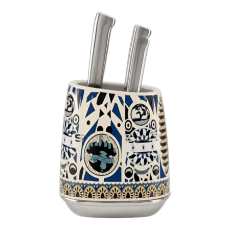 SMEG סט מעמד סכינים, 6 חלקים, בסגנון רטרו Navy Blue / Cream