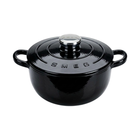 SMEG Cast Iron 24cm 4.2L Black – Enameled cast iron pot with lid
